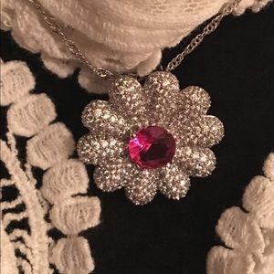 New Elegant Ruby pave flower pendant